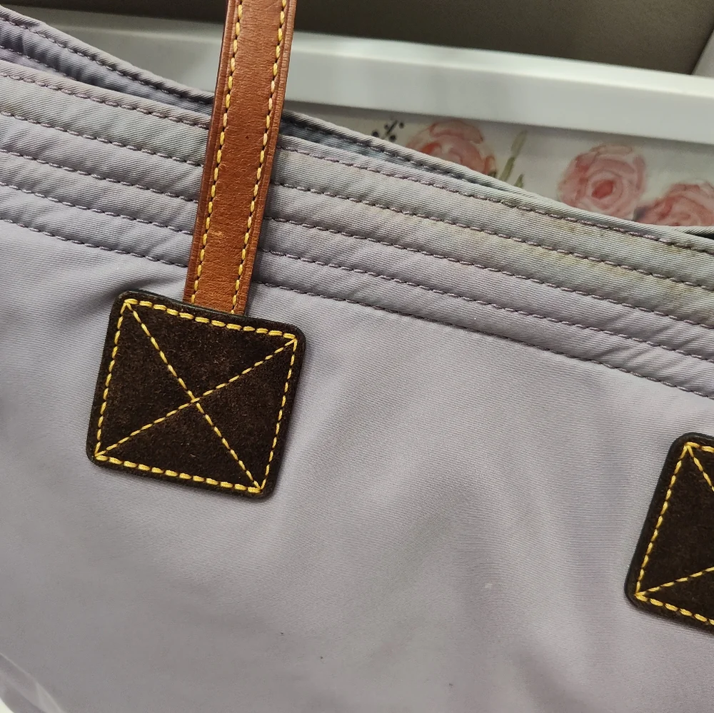 Dooney & Bourke Lavender Nylon Tote with Brown Leather Trim and Straps - Picture 12 of 16